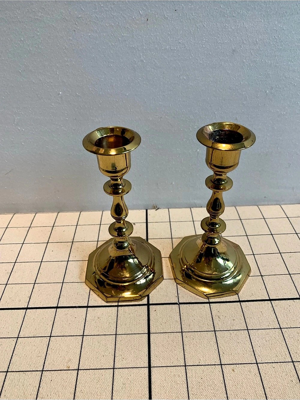 Vintage Solid Brass Candlestick Holders - Pair with Octagonal Base Made in India